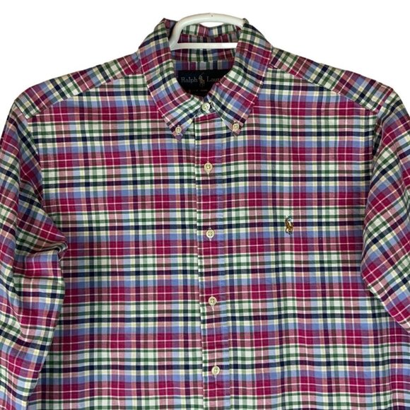 Ralph Lauren Mens Shirt Size Large Classic Fit Pink Green Plaid Button Down - Picture 1 of 7